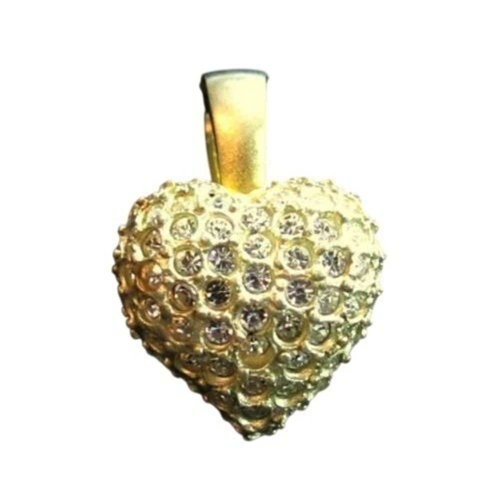 Vintage Gold Plated RHINESTONE HEART Clip Pendant ENHANCER 4 Pearl Bead Necklace